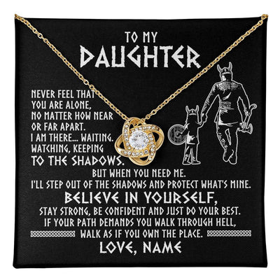 Love Knot Necklace 18K Yellow Gold Finish | 1 | Personalized To My Daughter Necklace Viking Never Feel You Are Alone Scandinavian Runes Viking Daughter Birthday Christmas Customized Gift Box Message Card | teecentury