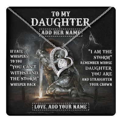 Forever Love Necklace 14K White Gold Finish | 1 | Personalized To My Daughter Necklace Women Warrior Knights Templar I Am The Storm Best Daughter Birthday Gifts Graduation Christmas Gift Box Message Card | teecentury