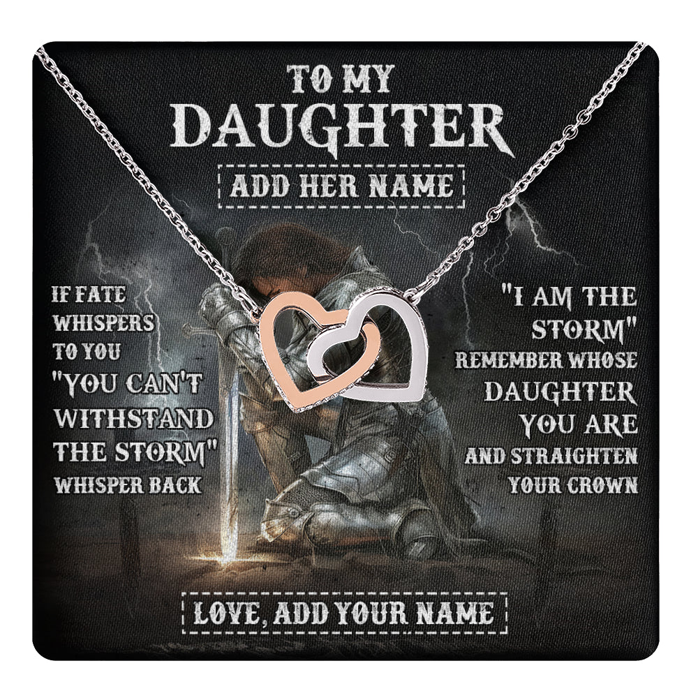 Interlocking Hearts Necklace Stainless Steel & Rose Gold Finish | 1 | Personalized To My Daughter Necklace Women Warrior Knights Templar I Am The Storm Best Daughter Birthday Gifts Graduation Christmas Gift Box Message Card | teecentury