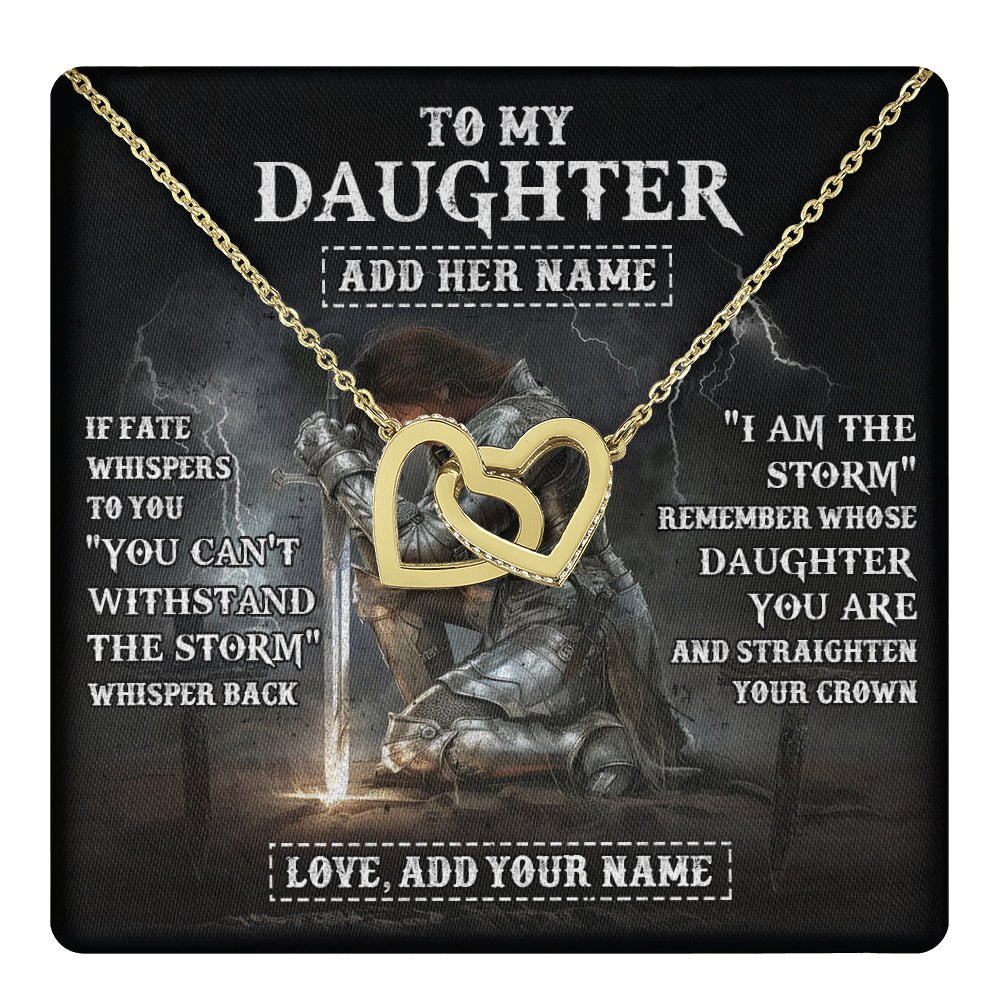 Interlocking Hearts Necklace 18K Yellow Gold Finish | 1 | Personalized To My Daughter Necklace Women Warrior Knights Templar I Am The Storm Best Daughter Birthday Gifts Graduation Christmas Gift Box Message Card | teecentury