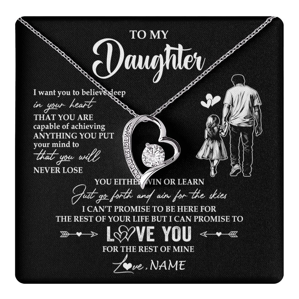Forever Love Necklace 14K White Gold Finish | 1 | Personalized To My Daughter Necklace You Will Never Lose From Dad Father Daughter Birthday Gifts Graduation Christmas Customized Gift Box Message Card | teecentury