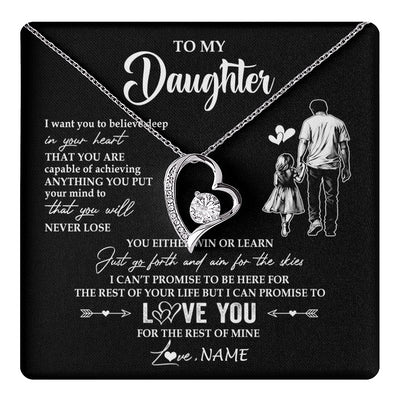 Forever Love Necklace 14K White Gold Finish | 1 | Personalized To My Daughter Necklace You Will Never Lose From Dad Father Daughter Birthday Gifts Graduation Christmas Customized Gift Box Message Card | teecentury