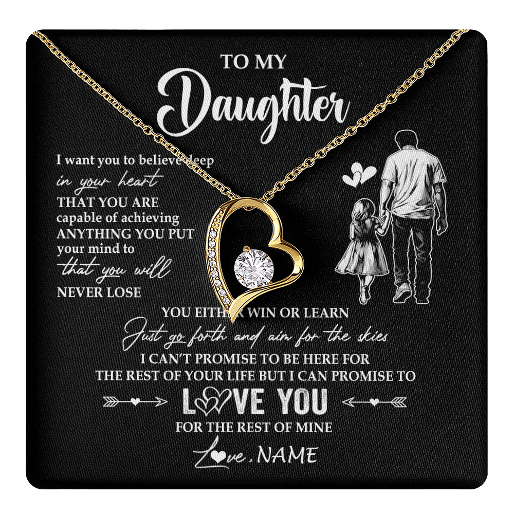 Forever Love Necklace 18K Yellow Gold Finish | 1 | Personalized To My Daughter Necklace You Will Never Lose From Dad Father Daughter Birthday Gifts Graduation Christmas Customized Gift Box Message Card | teecentury