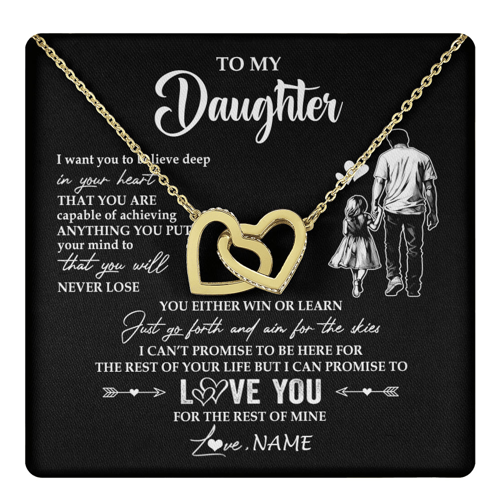 Interlocking Hearts Necklace 18K Yellow Gold Finish | 1 | Personalized To My Daughter Necklace You Will Never Lose From Dad Father Daughter Birthday Gifts Graduation Christmas Customized Gift Box Message Card | teecentury