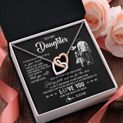 Interlocking Hearts Necklace Stainless Steel & Rose Gold Finish | 2 | Personalized To My Daughter Necklace You Will Never Lose From Dad Father Daughter Birthday Gifts Graduation Christmas Customized Gift Box Message Card | teecentury
