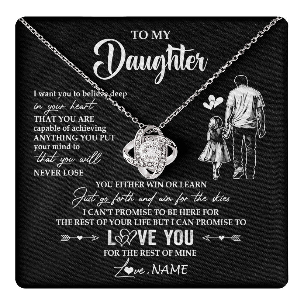 Love Knot Necklace 14K White Gold Finish | 1 | Personalized To My Daughter Necklace You Will Never Lose From Dad Father Daughter Birthday Gifts Graduation Christmas Customized Gift Box Message Card | teecentury