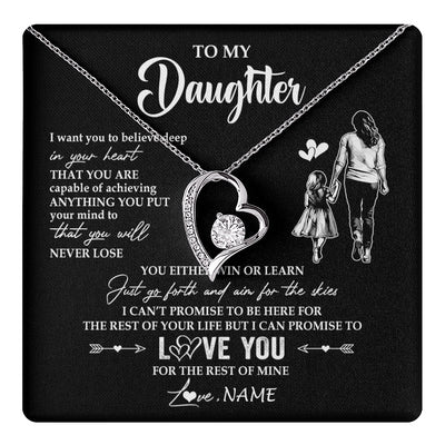 Forever Love Necklace 14K White Gold Finish | 1 | Personalized To My Daughter Necklace You Will Never Lose From Mom Mother Daughter Birthday Gifts Graduation Christmas Customized Gift Box Message Card | teecentury