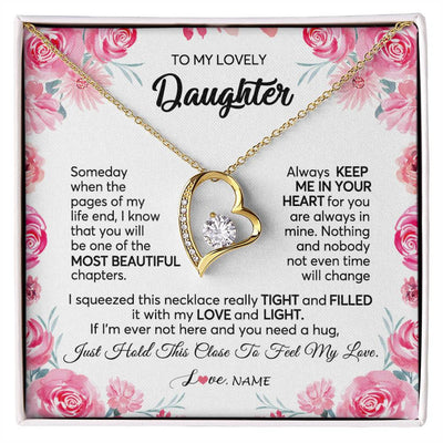 Forever Love Necklace 18K Yellow Gold Finish | 1 | Personalized To My Daughter Necklace from Mom Dad Always Keep Me in Your Heart Daughter Birthday Graduation Christmas Customized Gift Box Message Card | teecentury