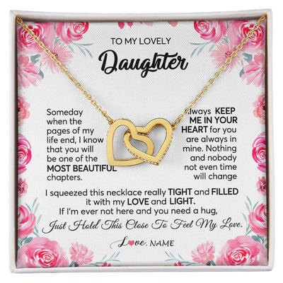 Interlocking Hearts Necklace 18K Yellow Gold Finish | 1 | Personalized To My Daughter Necklace from Mom Dad Always Keep Me in Your Heart Daughter Birthday Graduation Christmas Customized Gift Box Message Card | teecentury