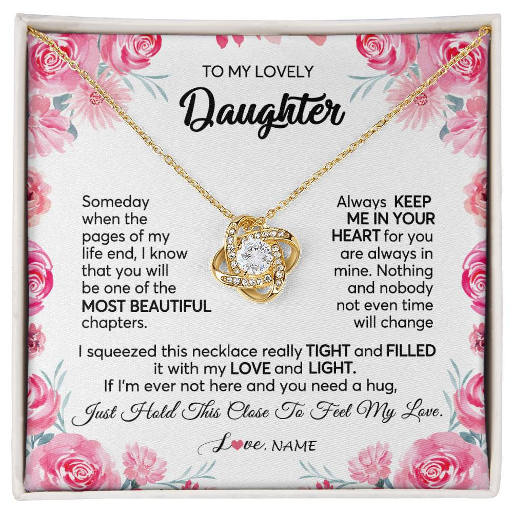 Love Knot Necklace 18K Yellow Gold Finish | 1 | Personalized To My Daughter Necklace from Mom Dad Always Keep Me in Your Heart Daughter Birthday Graduation Christmas Customized Gift Box Message Card | teecentury
