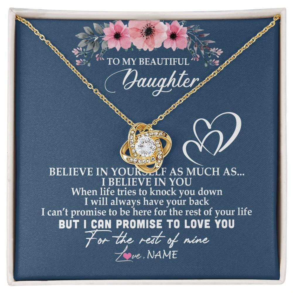 Love Knot Necklace 18K Yellow Gold Finish | Personalized To My Daughter Necklace from Mom Dad Mother Believe In Yourself Daughter Birthday Graduation Christmas Customized Message Card | teecentury