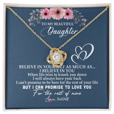 Love Knot Necklace 18K Yellow Gold Finish | Personalized To My Daughter Necklace from Mom Dad Mother Believe In Yourself Daughter Birthday Graduation Christmas Customized Message Card | teecentury