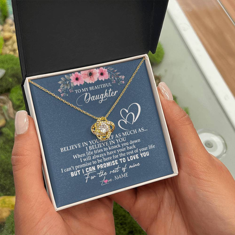Love Knot Necklace 18K Yellow Gold Finish | Personalized To My Daughter Necklace from Mom Dad Mother Believe In Yourself Daughter Birthday Graduation Christmas Customized Message Card | teecentury