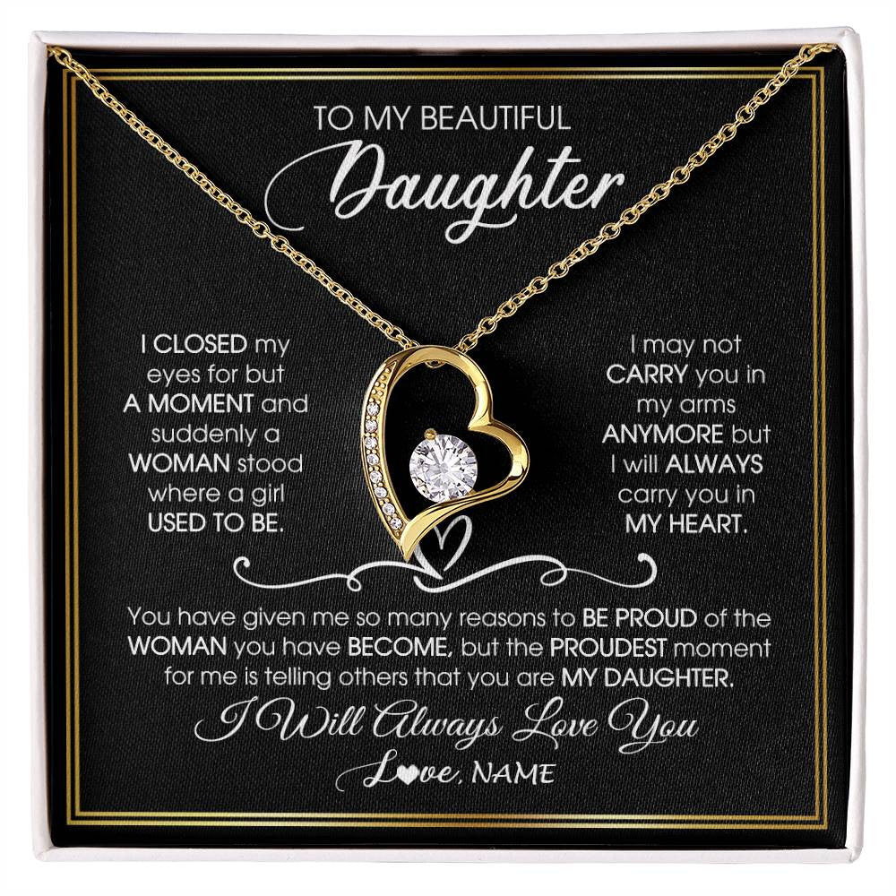 Forever Love Necklace 18K Yellow Gold Finish | 1 | Personalized To My Daughter Necklace from Mom Mother Dad I Closed My Eyes For A Moment Daughter Birthday Graduation Christmas Customized Gift Box Message Card | teecentury