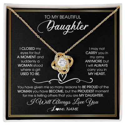 Love Knot Necklace 18K Yellow Gold Finish | 1 | Personalized To My Daughter Necklace from Mom Mother Dad I Closed My Eyes For A Moment Daughter Birthday Graduation Christmas Customized Gift Box Message Card | teecentury