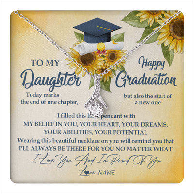 Alluring Beauty Necklace 14K White Gold Finish | 1 | Personalized To My Daughter On Her Graduation Day Necklace Flower I Love You I'm Proud Of You Class of 2024 Daughter Jewelry Customized Gift Box Message Card | teecentury