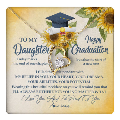 Forever Love Necklace 18K Yellow Gold Finish | 1 | Personalized To My Daughter On Her Graduation Day Necklace Flower I Love You I'm Proud Of You Class of 2024 Daughter Jewelry Customized Gift Box Message Card | teecentury
