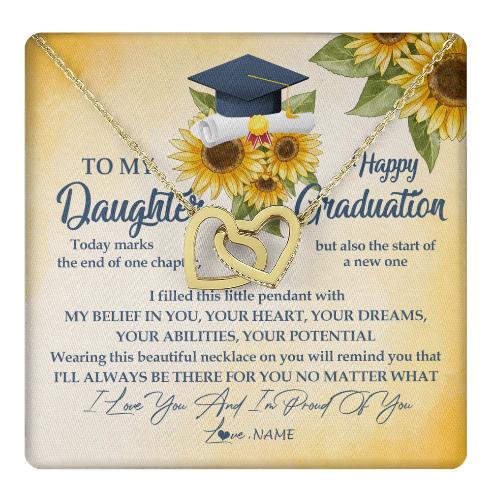 Interlocking Hearts Necklace 18K Yellow Gold Finish | 1 | Personalized To My Daughter On Her Graduation Day Necklace Flower I Love You I'm Proud Of You Class of 2024 Daughter Jewelry Customized Gift Box Message Card | teecentury