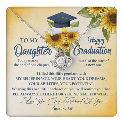 Love Knot Necklace 14K White Gold Finish | 1 | Personalized To My Daughter On Her Graduation Day Necklace Flower I Love You I'm Proud Of You Class of 2024 Daughter Jewelry Customized Gift Box Message Card | teecentury