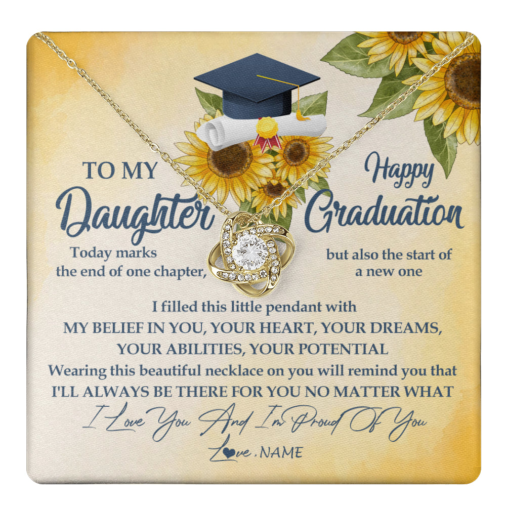 Love Knot Necklace 18K Yellow Gold Finish | 1 | Personalized To My Daughter On Her Graduation Day Necklace Flower I Love You I'm Proud Of You Class of 2024 Daughter Jewelry Customized Gift Box Message Card | teecentury