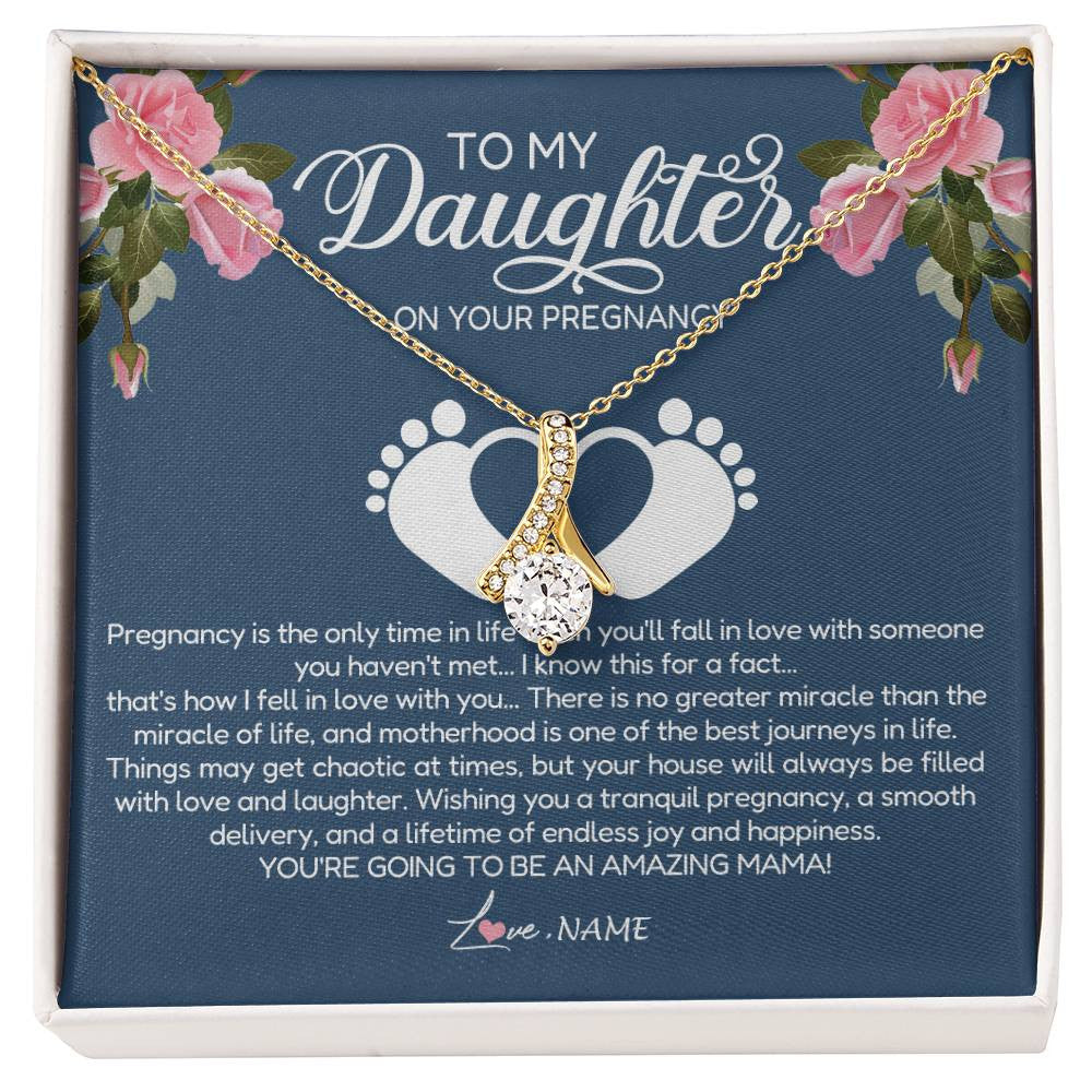 Alluring Beauty Necklace 18K Yellow Gold Finish | Personalized To My Daughter On Your Pregnancy Necklace First Time Mom Expecting Mama Mom Mother's Day Pendant Jewelry Customized Gift Box Message Card | teecentury