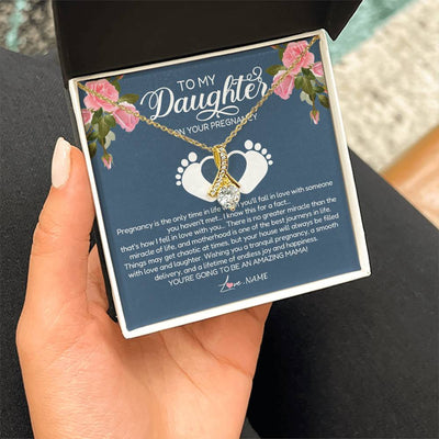 Alluring Beauty Necklace 18K Yellow Gold Finish | Personalized To My Daughter On Your Pregnancy Necklace First Time Mom Expecting Mama Mom Mother's Day Pendant Jewelry Customized Gift Box Message Card | teecentury