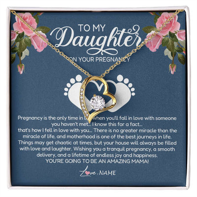 Forever Love Necklace 18K Yellow Gold Finish | Personalized To My Daughter On Your Pregnancy Necklace First Time Mom Expecting Mama Mom Mother's Day Pendant Jewelry Customized Gift Box Message Card | teecentury