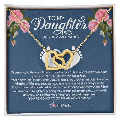 Interlocking Hearts Necklace 18K Yellow Gold Finish | Personalized To My Daughter On Your Pregnancy Necklace First Time Mom Expecting Mama Mom Mother's Day Pendant Jewelry Customized Gift Box Message Card | teecentury