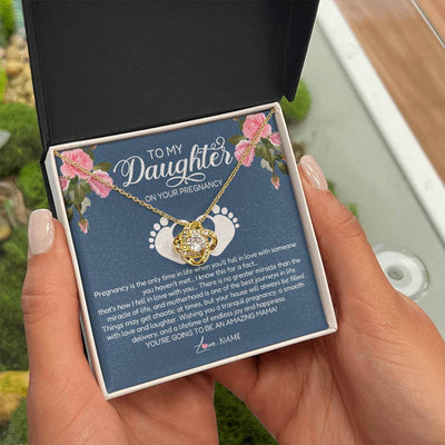 Love Knot Necklace 18K Yellow Gold Finish | Personalized To My Daughter On Your Pregnancy Necklace First Time Mom Expecting Mama Mom Mother's Day Pendant Jewelry Customized Gift Box Message Card | teecentury