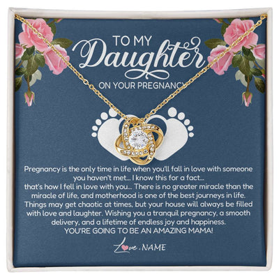 Love Knot Necklace 18K Yellow Gold Finish | Personalized To My Daughter On Your Pregnancy Necklace First Time Mom Expecting Mama Mom Mother's Day Pendant Jewelry Customized Gift Box Message Card | teecentury