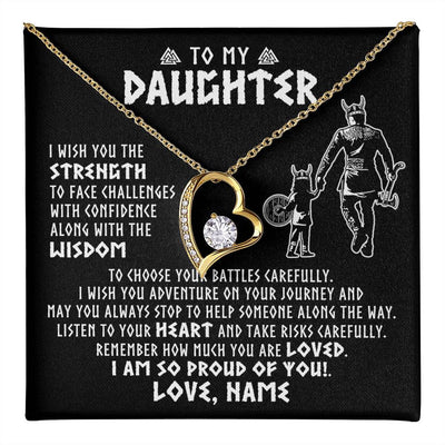 Forever Love Necklace 18K Yellow Gold Finish | 1 | Personalized To My Daughter Viking Necklace From Dad Father I Am So Proud Of You Runes Viking Daughter Birthday Christmas Customized Gift Box Message Card | teecentury