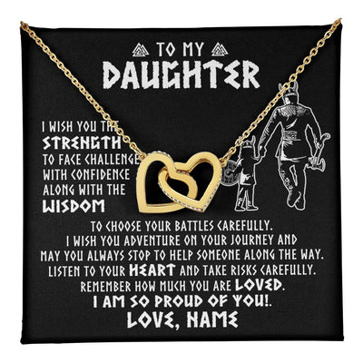 Interlocking Hearts Necklace 18K Yellow Gold Finish | 1 | Personalized To My Daughter Viking Necklace From Dad Father I Am So Proud Of You Runes Viking Daughter Birthday Christmas Customized Gift Box Message Card | teecentury