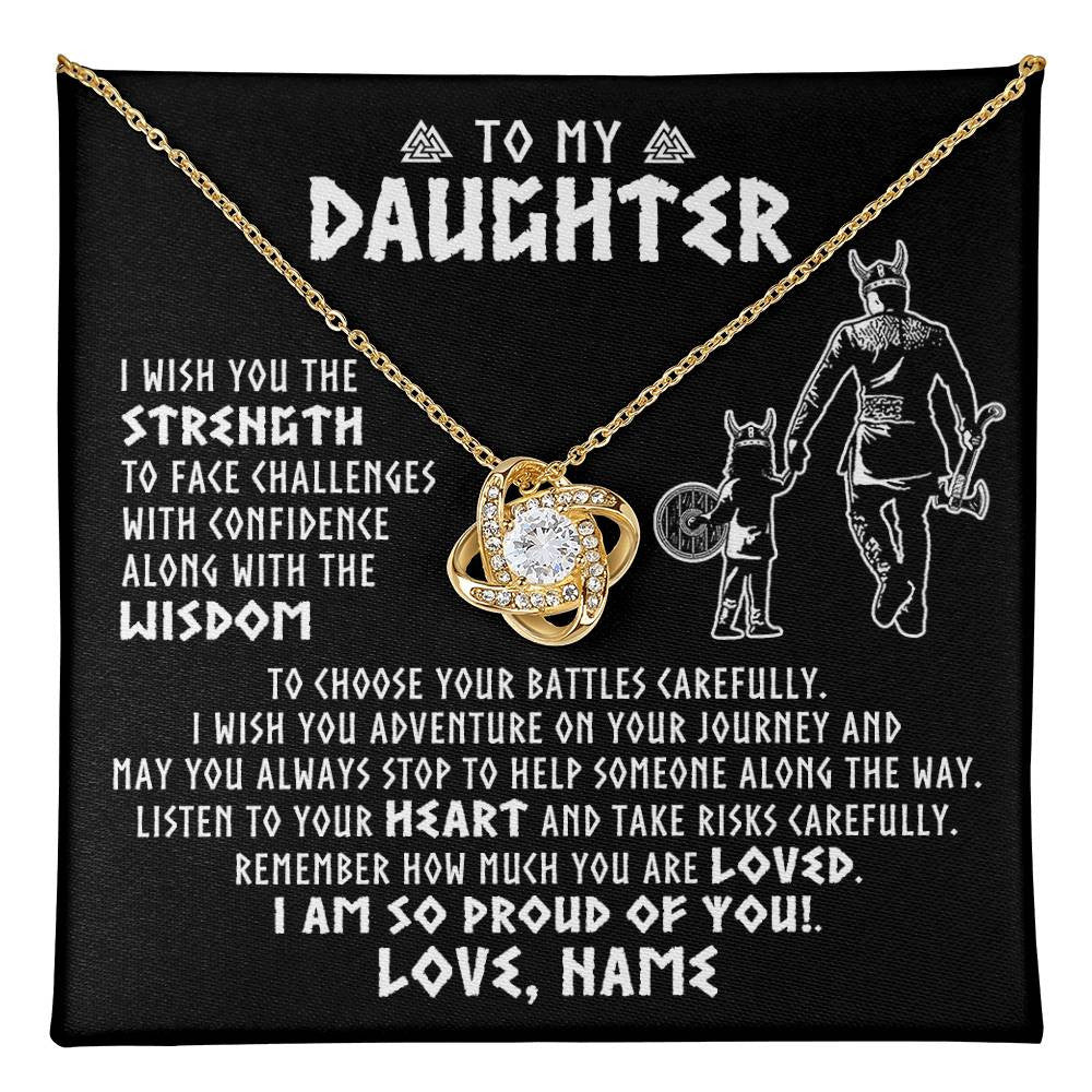 Love Knot Necklace 18K Yellow Gold Finish | 1 | Personalized To My Daughter Viking Necklace From Dad Father I Am So Proud Of You Runes Viking Daughter Birthday Christmas Customized Gift Box Message Card | teecentury