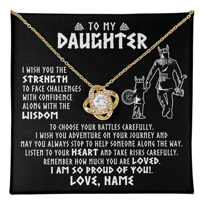 Love Knot Necklace 18K Yellow Gold Finish | 1 | Personalized To My Daughter Viking Necklace From Dad Father I Am So Proud Of You Runes Viking Daughter Birthday Christmas Customized Gift Box Message Card | teecentury