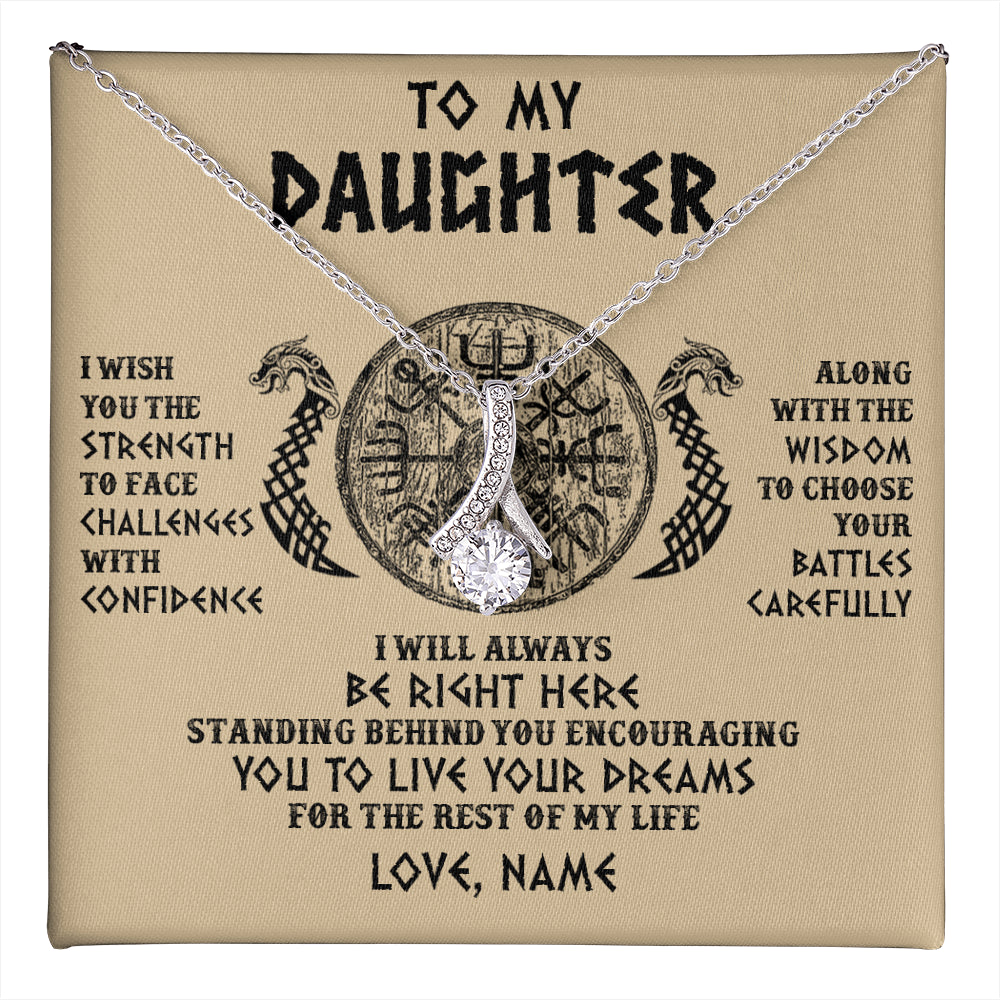 Alluring Beauty Necklace 14K White Gold Finish | 1 | Personalized To My Daughter Viking Necklace I Wish You The Strength Scandinavian Norse Runes Viking Women Birthday Christmas Customized Gift Box Message Card | teecentury