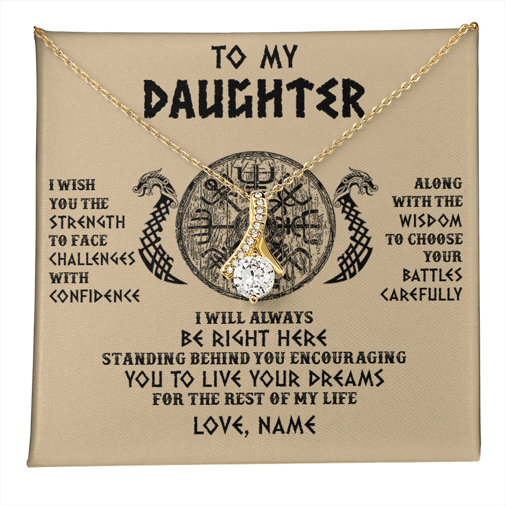 Alluring Beauty Necklace 18K Yellow Gold Finish | 1 | Personalized To My Daughter Viking Necklace I Wish You The Strength Scandinavian Norse Runes Viking Women Birthday Christmas Customized Gift Box Message Card | teecentury