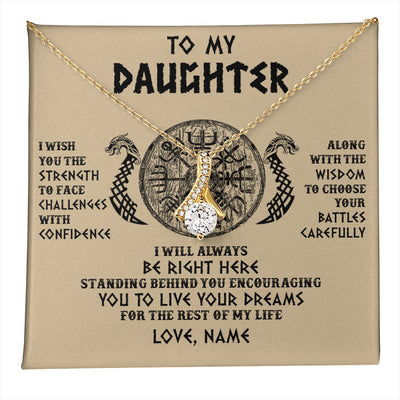 Alluring Beauty Necklace 18K Yellow Gold Finish | 1 | Personalized To My Daughter Viking Necklace I Wish You The Strength Scandinavian Norse Runes Viking Women Birthday Christmas Customized Gift Box Message Card | teecentury