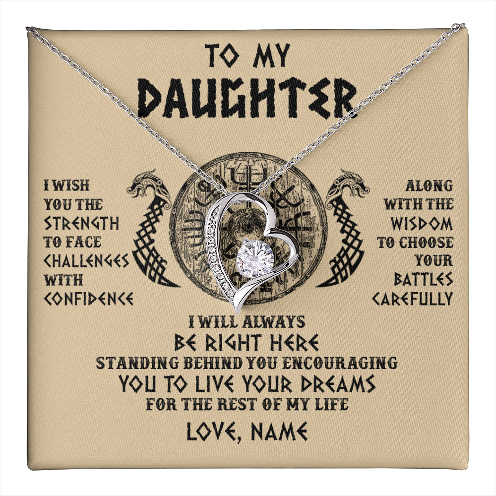 Forever Love Necklace 14K White Gold Finish | 1 | Personalized To My Daughter Viking Necklace I Wish You The Strength Scandinavian Norse Runes Viking Women Birthday Christmas Customized Gift Box Message Card | teecentury