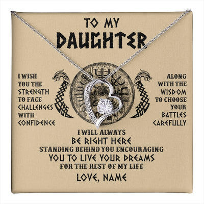 Forever Love Necklace 14K White Gold Finish | 1 | Personalized To My Daughter Viking Necklace I Wish You The Strength Scandinavian Norse Runes Viking Women Birthday Christmas Customized Gift Box Message Card | teecentury