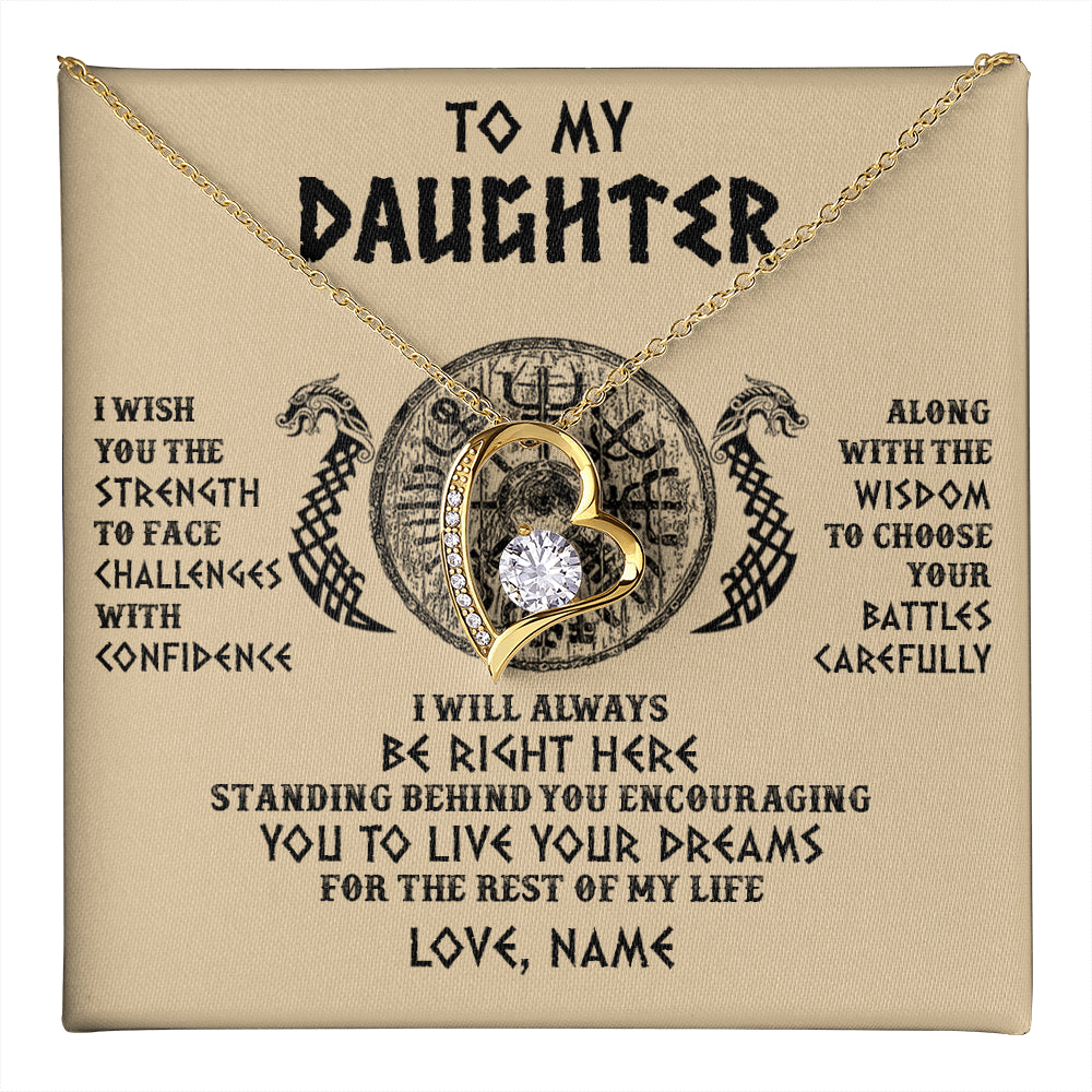 Forever Love Necklace 18K Yellow Gold Finish | 1 | Personalized To My Daughter Viking Necklace I Wish You The Strength Scandinavian Norse Runes Viking Women Birthday Christmas Customized Gift Box Message Card | teecentury
