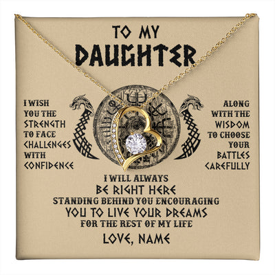 Forever Love Necklace 18K Yellow Gold Finish | 1 | Personalized To My Daughter Viking Necklace I Wish You The Strength Scandinavian Norse Runes Viking Women Birthday Christmas Customized Gift Box Message Card | teecentury