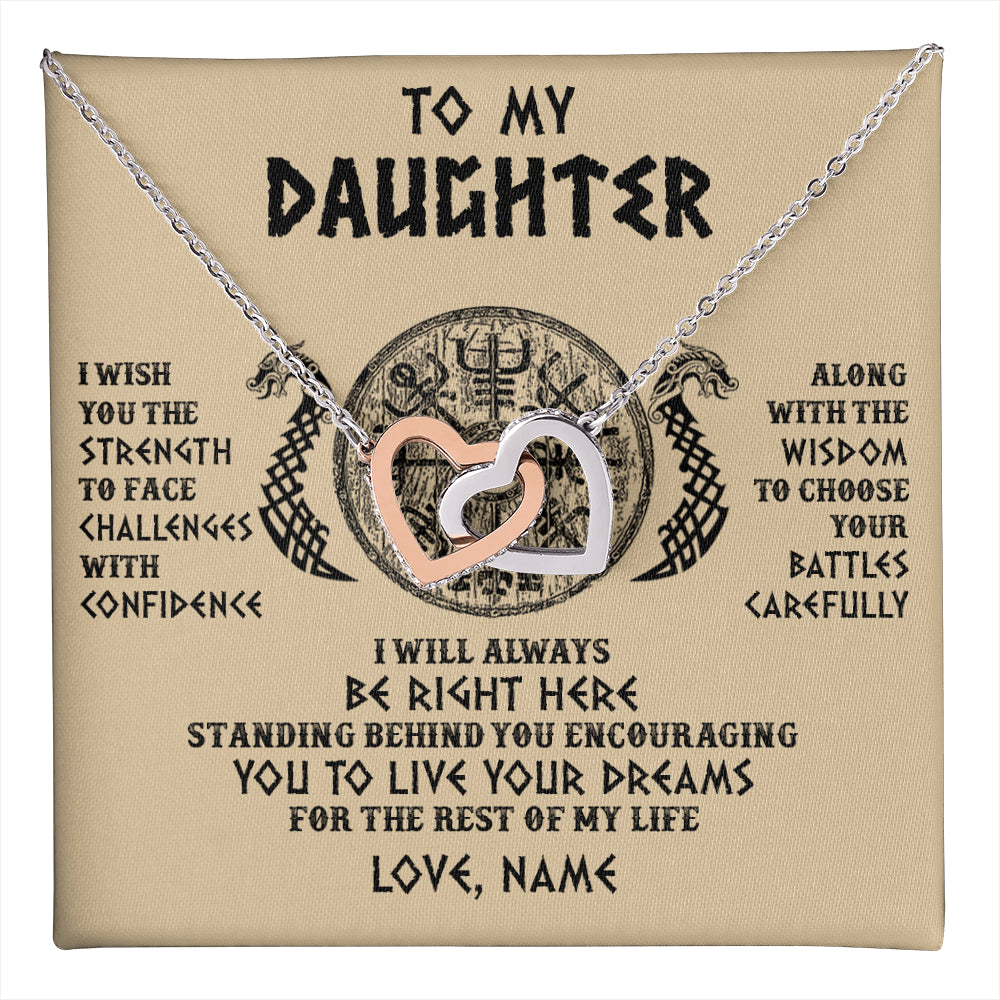 Interlocking Hearts Necklace Stainless Steel & Rose Gold Finish | 1 | Personalized To My Daughter Viking Necklace I Wish You The Strength Scandinavian Norse Runes Viking Women Birthday Christmas Customized Gift Box Message Card | teecentury
