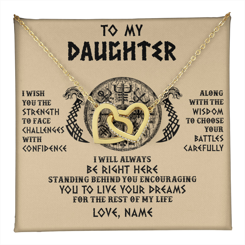 Interlocking Hearts Necklace 18K Yellow Gold Finish | 1 | Personalized To My Daughter Viking Necklace I Wish You The Strength Scandinavian Norse Runes Viking Women Birthday Christmas Customized Gift Box Message Card | teecentury