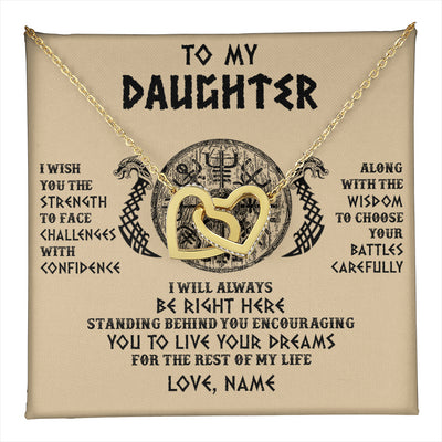 Interlocking Hearts Necklace 18K Yellow Gold Finish | 1 | Personalized To My Daughter Viking Necklace I Wish You The Strength Scandinavian Norse Runes Viking Women Birthday Christmas Customized Gift Box Message Card | teecentury