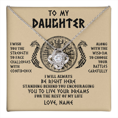 Love Knot Necklace 14K White Gold Finish | 1 | Personalized To My Daughter Viking Necklace I Wish You The Strength Scandinavian Norse Runes Viking Women Birthday Christmas Customized Gift Box Message Card | teecentury