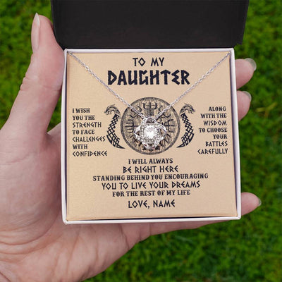 Love Knot Necklace 14K White Gold Finish | 2 | Personalized To My Daughter Viking Necklace I Wish You The Strength Scandinavian Norse Runes Viking Women Birthday Christmas Customized Gift Box Message Card | teecentury