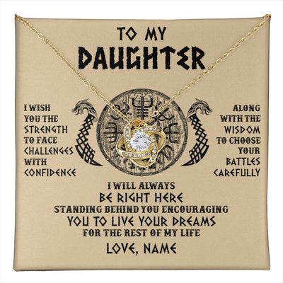 Love Knot Necklace 18K Yellow Gold Finish | 1 | Personalized To My Daughter Viking Necklace I Wish You The Strength Scandinavian Norse Runes Viking Women Birthday Christmas Customized Gift Box Message Card | teecentury