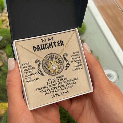 Love Knot Necklace 18K Yellow Gold Finish | 2 | Personalized To My Daughter Viking Necklace I Wish You The Strength Scandinavian Norse Runes Viking Women Birthday Christmas Customized Gift Box Message Card | teecentury