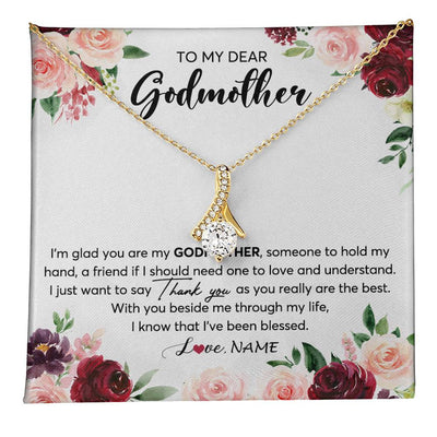 Alluring Beauty Necklace 18K Yellow Gold Finish | 1 | Personalized To My Dear Godmother Necklace From Goddaughter Im Glad You Are My Godmother Aunt Birthday Mothers Day Christmas Customized Gift Box Message Card | teecentury