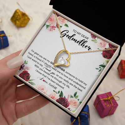 Forever Love Necklace 18K Yellow Gold Finish | 2 | Personalized To My Dear Godmother Necklace From Goddaughter Im Glad You Are My Godmother Aunt Birthday Mothers Day Christmas Customized Gift Box Message Card | teecentury